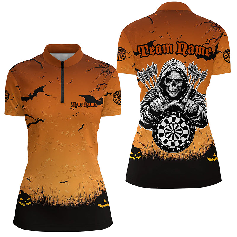 Orange Halloween Spook Night Custom Women Dart Shirts, Grim Reaper Halloween Darts Gift TDM2737