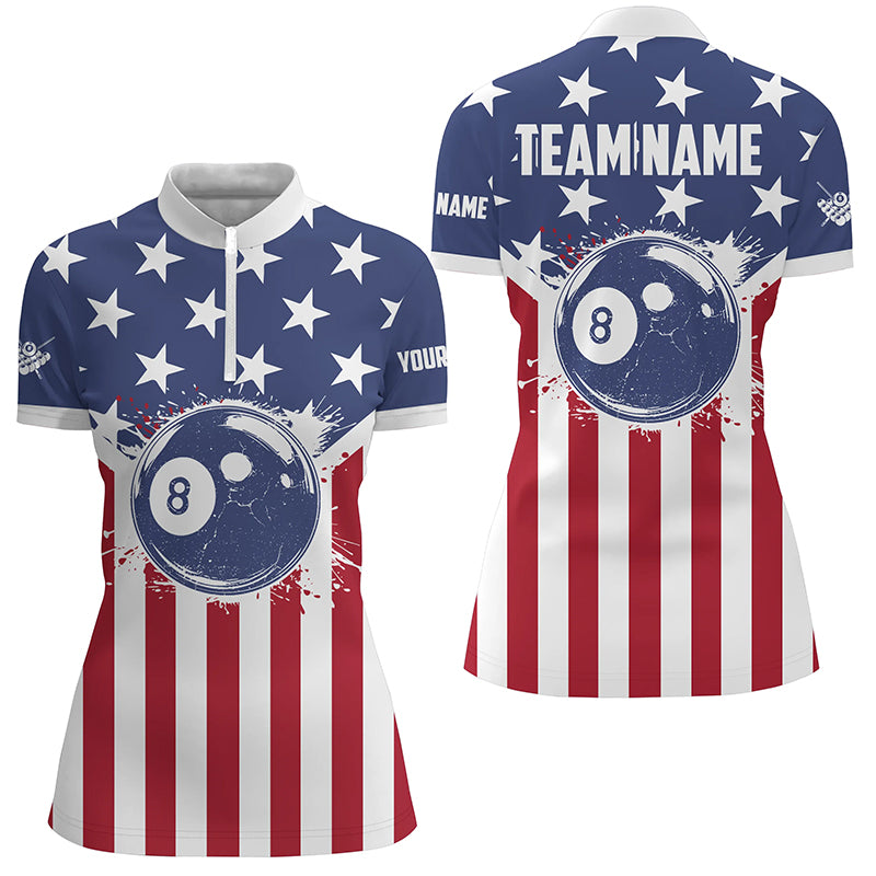 Personalized American Flag 8 Ball Billiard Shirts For Women Custom Patriotic Billiard Pool Jerseys TDM2021