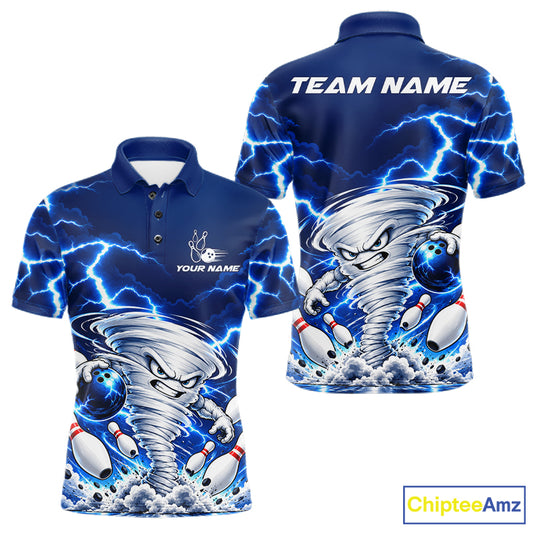 Blue Lightning Thunder Funny Tornado Bowling Shirt For Men Custom Bowling Jersey Polo & 1/4 Zip TDM7884