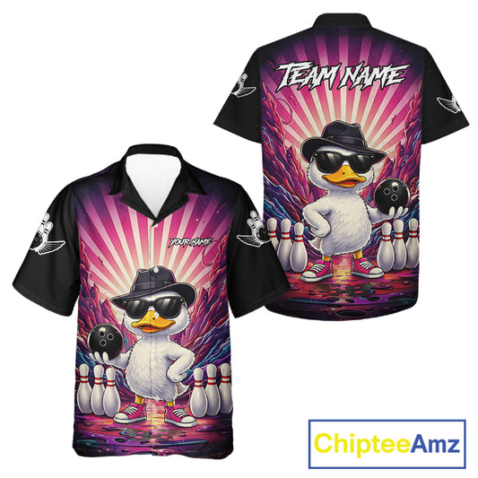 Pink Funny Duck Hawaiian Bowling Shirt For Women Custom Graffiti Bowling Team Jersey TDM6094
