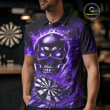 Load image into Gallery viewer, Purple Flame Skull Dartboard Shirt For Men Custom Darts League Team Jersey Polo & Quarter Zip TDM5009