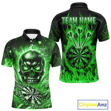 Load image into Gallery viewer, Green Flame Skull Dartboard Shirt For Men Custom Darts League Team Jersey Polo & Quarter Zip TDM5010