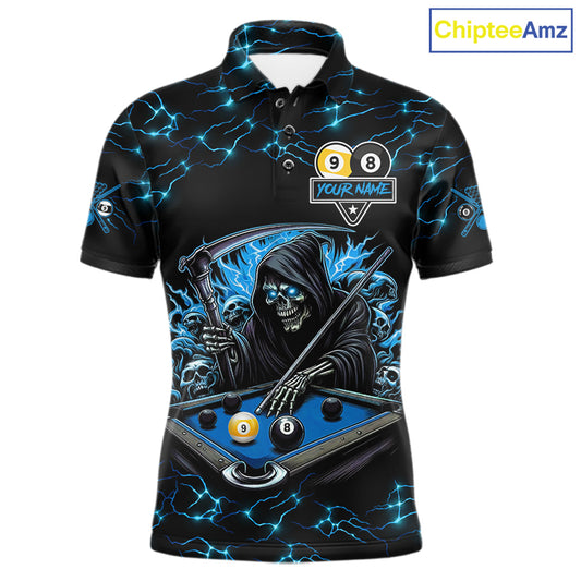 Blue Grim Reaper Yin-Yang Lightning Billiard Shirts For Men Custom 8 Ball & 9 Ball Pool Team Jersey TDM7898