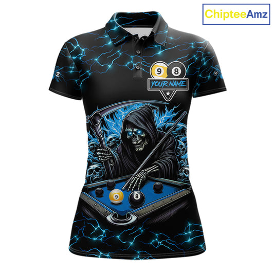Blue Grim Reaper Yin-Yang Lightning Billiard Shirts For Women Custom 8 Ball & 9 Ball Pool Team Jersey TDM7898