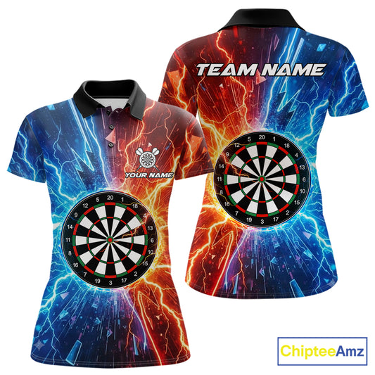 Blue And Orange Dartboard Lightning Darts Shirt For Women Custom Darts Team Jersey Polo, 1/4 Zip TDM7551