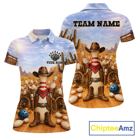 Funny Desert Cowboy Bowling Shirts For Women Custom Bowling League Team Jersey Polo & Quarter Zip TDM7565