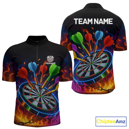 Colorful Neon Flame Darts Shirt For Men Custom Funny Darts Team Jersey Polo & Quarter Zip TDM5500