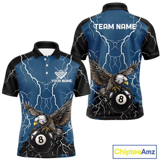 Blue 8 Ball Pool Thunder Lightning Storm Eagle Billiard Shirts For Men Custom Billiard Team Jersey TDM7580