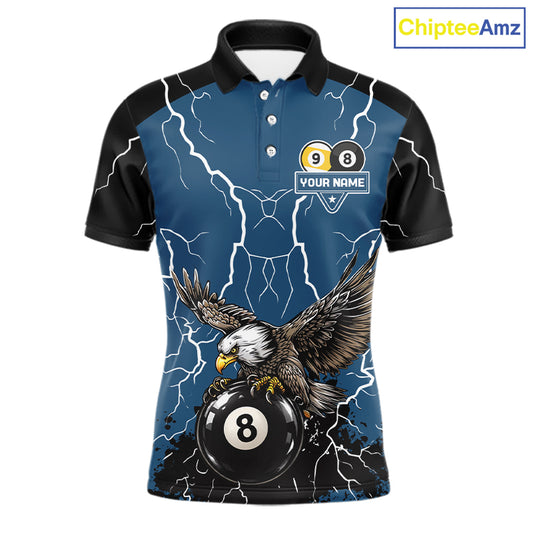 Blue 8 Ball 9 Ball Pool Lightning Storm Custom Eagle Billiard Shirts For Men Billiard Team Jersey TDM7581