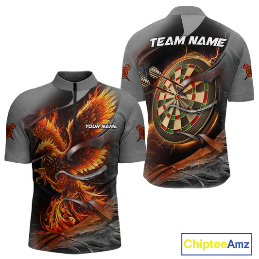 Personalized Phoenix Flame Darts Shirt For Men Custom Darts Team Jersey Polo & 1/4 Zip |Orange TDM5246