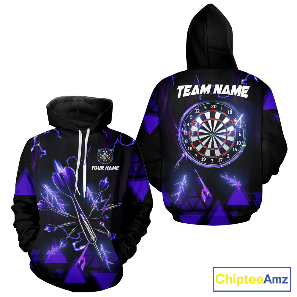 Blue And Purple Dart Thunder Lightning Hoodie Darts Shirt For Men And Women Custom Dart Team Jersey TDM3765