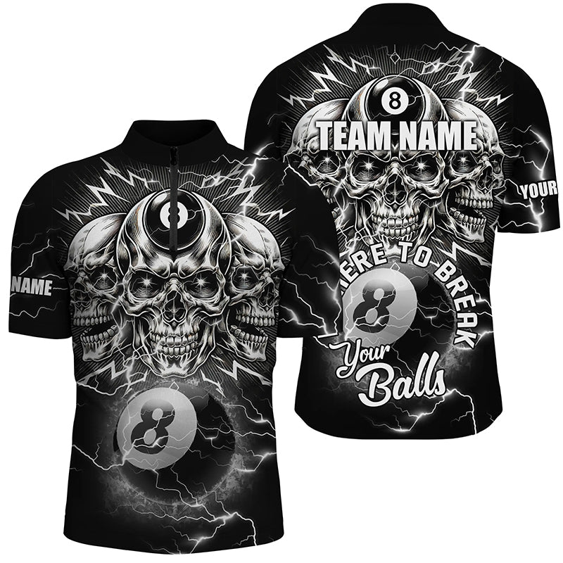 I'm Here To Break Your Balls Custom Billiard Shirts For Men, Funny Skull 8 Ball Billiard Jerseys TDM1858
