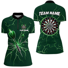 Load image into Gallery viewer, Turquoise Darts Thunder Lightning 3D Dart Polo & Quarter Zip Custom Dart Shirts For Women Dart Jersey TDM3032