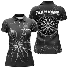 Load image into Gallery viewer, Black Darts Thunder Lightning 3D Dart Polo & Quarter Zip Custom Dart Shirts For Women Dart Jersey TDM3034