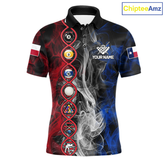 Personalized Texas Flag Smoke DNA Pool Shirt For Men Custom Patriotic Billiard Team Jersey TDM7310
