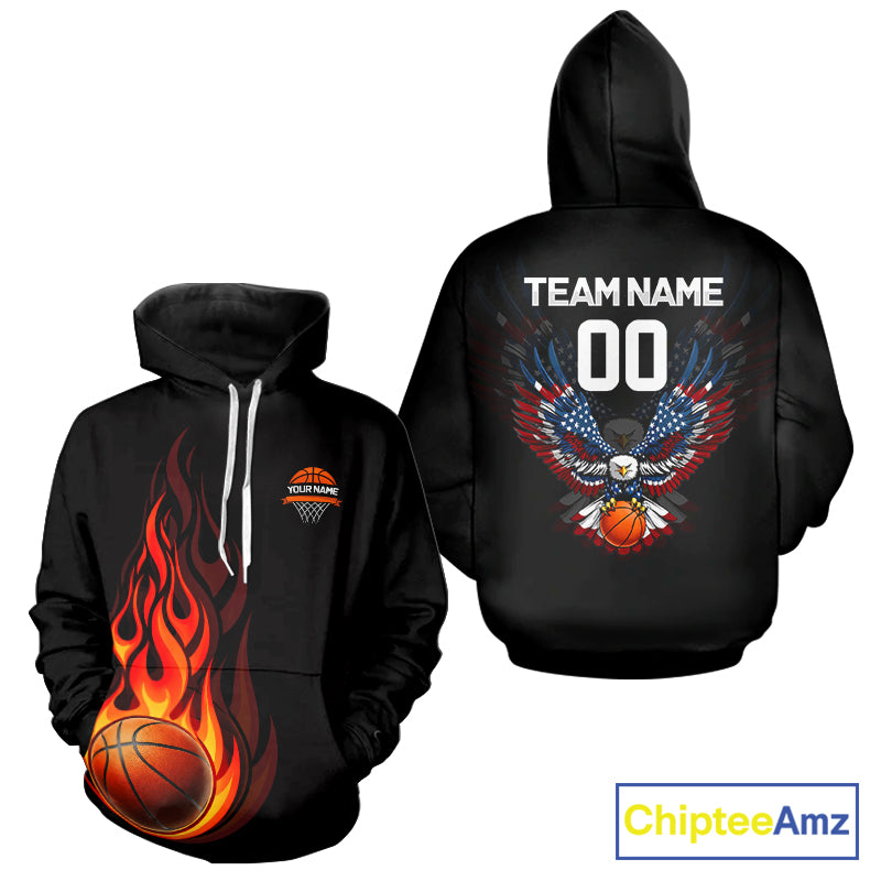 Personalized Eagle American Flag Flaming Basketball Jersey Custom Name & Number Basketball Shirt TDM5785