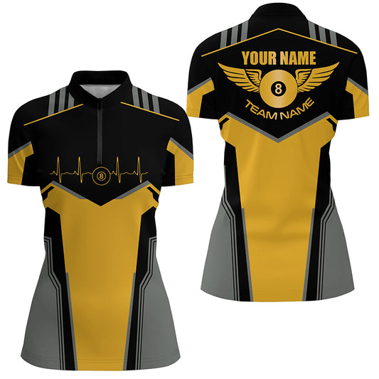 Personalized Billiard 8 Ball Wings Short Sleeve Women's Shirts, Billiard Jerseys Tournament |Yellow TDM2303