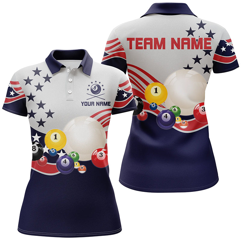 Patriotic Billiard American Style Customized Polo Shirts For Women, Custom USA Flag Pool Team TDM0190