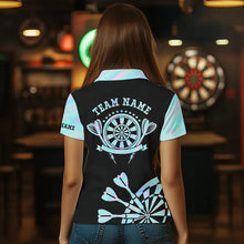 Load image into Gallery viewer, Holographic Blue Darts Tie Dye Polo & Quarter Zip Custom Dart Shirts For Women Glowing Dart Jerseys TDM3623