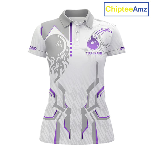White And Purple Bowling Ball Crown Bowling Shirts For Women Custom Bowling League Team Jersey TDM7322