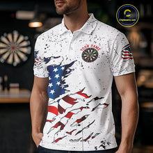 Load image into Gallery viewer, Personalized White Grunge American Flag Darts Jersey For Men Custom Patriotic Darts Team Shirts TDM5076
