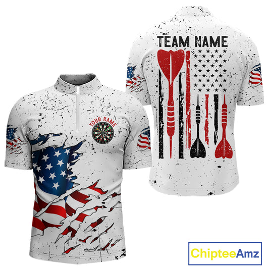 Personalized White Grunge American Flag Darts Jersey For Men Custom Patriotic Darts Team Shirts TDM5076