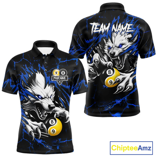 Personalized Wolf Yinyang 8 Ball & 9 Ball Billiard Shirt For Men Custom Pool Team Jersey|Blue TDM7334