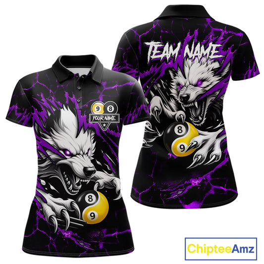 Personalized Wolf Yinyang 8 Ball & 9 Ball Billiard Shirt For Women Custom Pool Team Jersey|Purple TDM7335