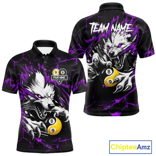 Personalized Wolf Yinyang 8 Ball & 9 Ball Billiard Shirt For Men Custom Pool Team Jersey|Purple TDM7335