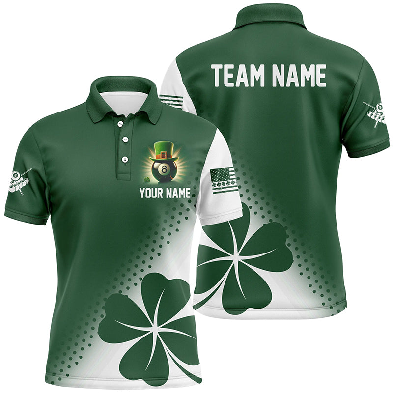 St Patrick's Day Green Clover Custom Men Billiard Polo Shirts, Patrick Day Lucky Billiard Shirts TDM0987