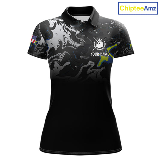 Black And White Camo US Flag 8 Ball Billiard Jersey For Women Custom Patriotic Pool Team Shirts TDM7672