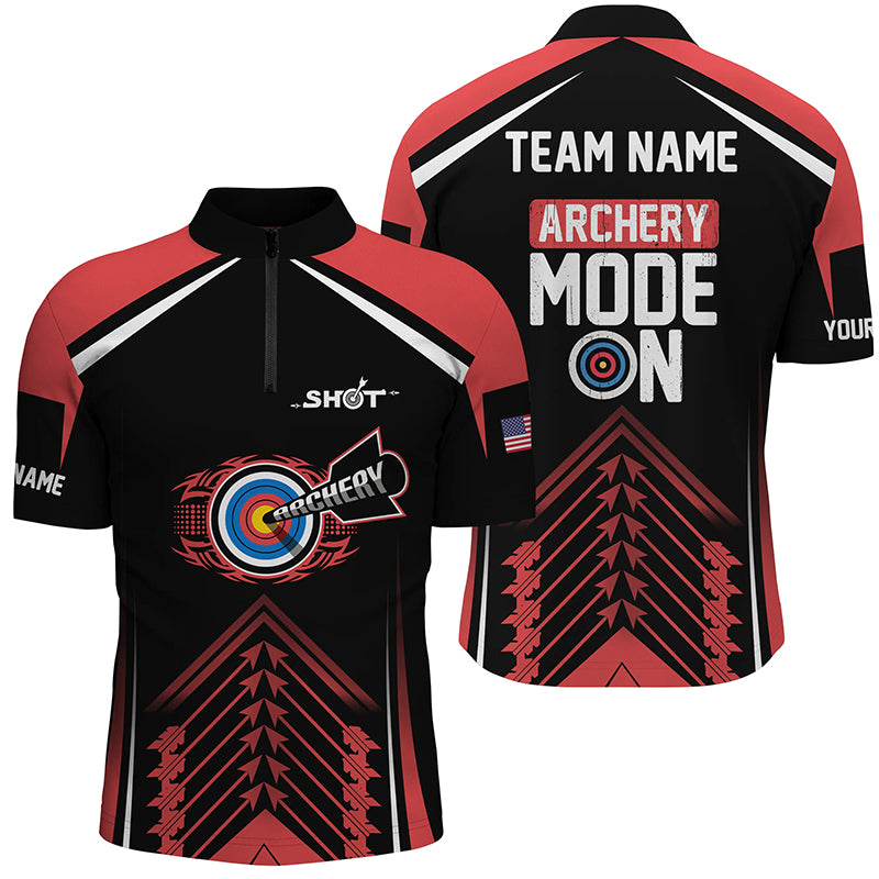 Personalized 3d Archery Target Mode On Men Quarter-Zip Shirts Custom Red Archery Jerseys TDM0427