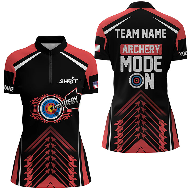 Personalized 3d Archery Target Mode On Women Quarter-Zip Shirts Custom Red Archery Jerseys TDM0427