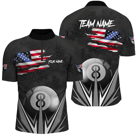 American Flag 8 Ball Pool Custom Name Black Billiard Jerseys For Men, Patriotic Billiard Shirts TDM1905