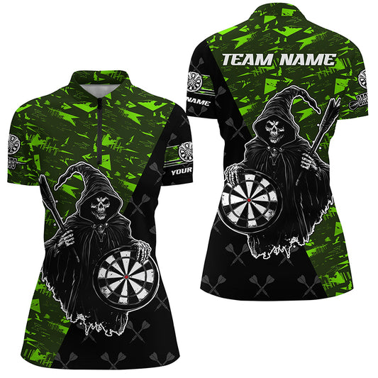 Personalized Green Abstract Grim Reaper Women Darts Shirts, Funny Halloween Darts Jerseys TDM2607