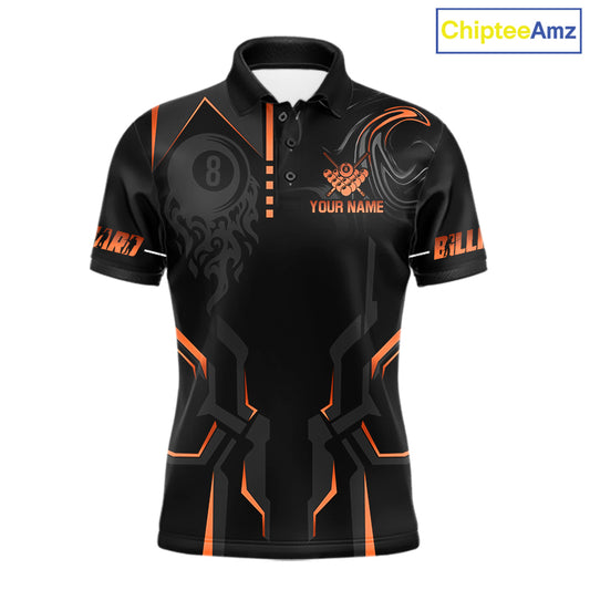 Custom 8 Ball Pool Crown Men's Billiard Shirts Orange And Black Billiard Team Shirt Pool Jersey TDM7678