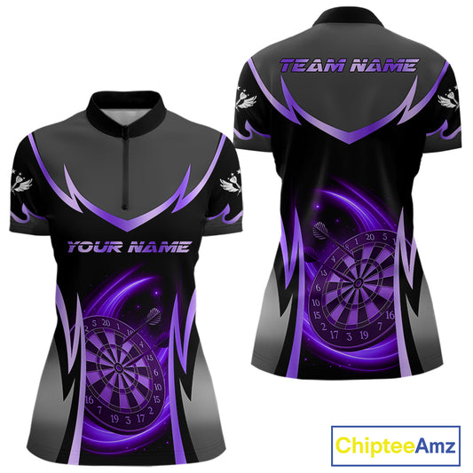 Purple Dartboard Lightning Darts Polo & 1/4 Zip Custom Darts Shirt For Women, Darts Team Jersey TDM5335