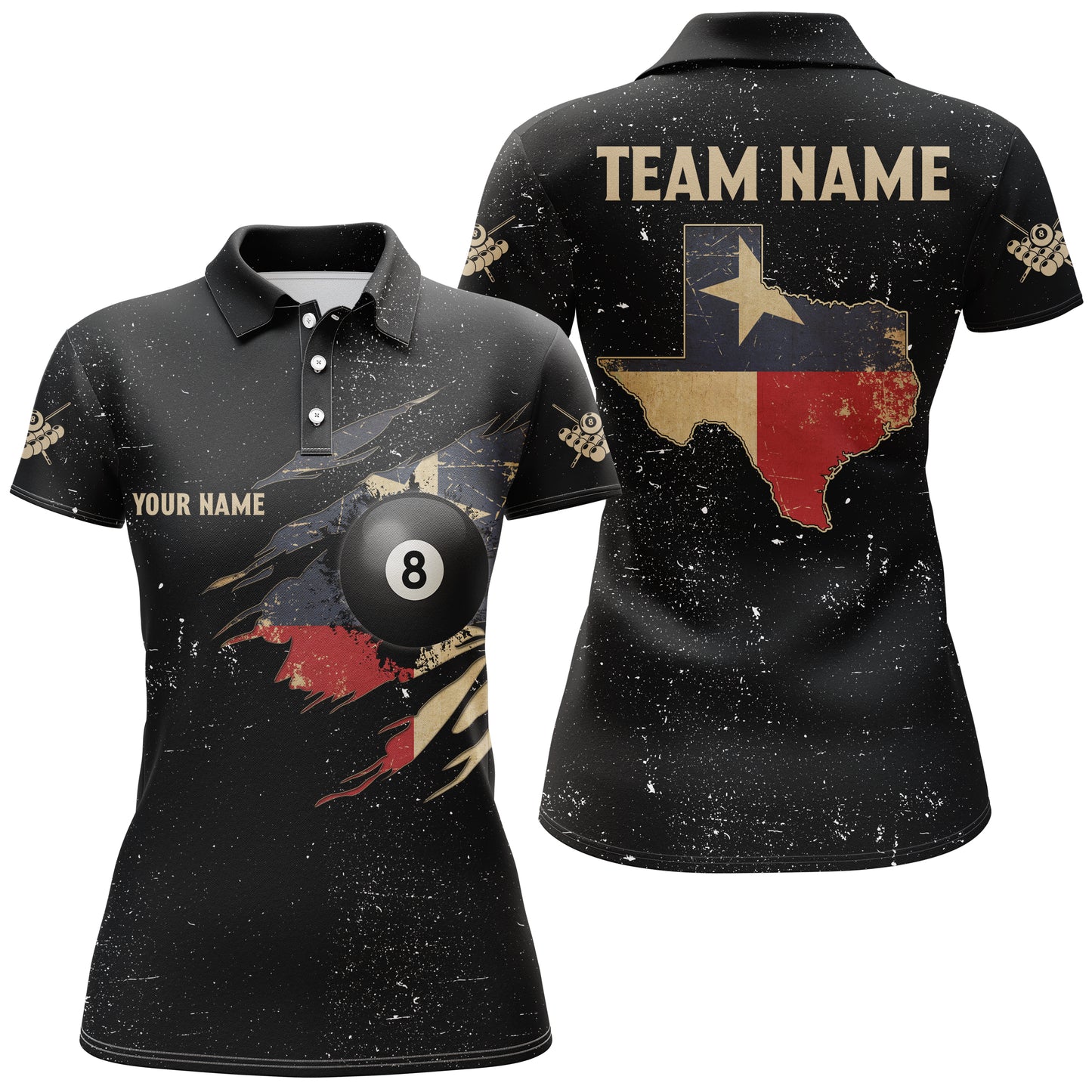Personalized Retro Texas Flag Billiard Women Polo Shirts Custom Patriotic Billiard Jerseys Uniform TDM1155
