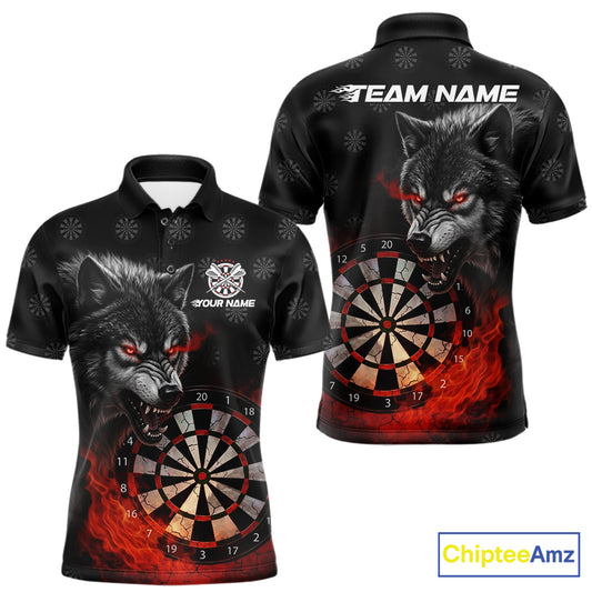 Black And Red Flaming Wolf Darts Polo & Quarter Zip For Men Custom Darts Team Jersey TDM5830