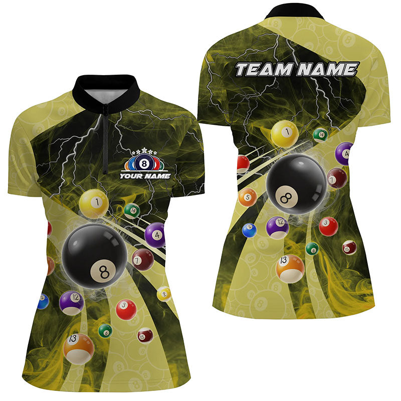 3D Billiard Balls Pool Shirts For Women Customized Lightning Billiard Jerseys Shorts Sleeve |Yellow TDM2381