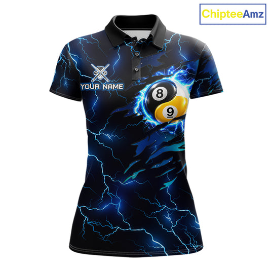 Blue Lightning Yinyang 8 Ball & 9 Ball Dragon Billiard Shirts For Women Custom Pool Team Jersey TDM7711