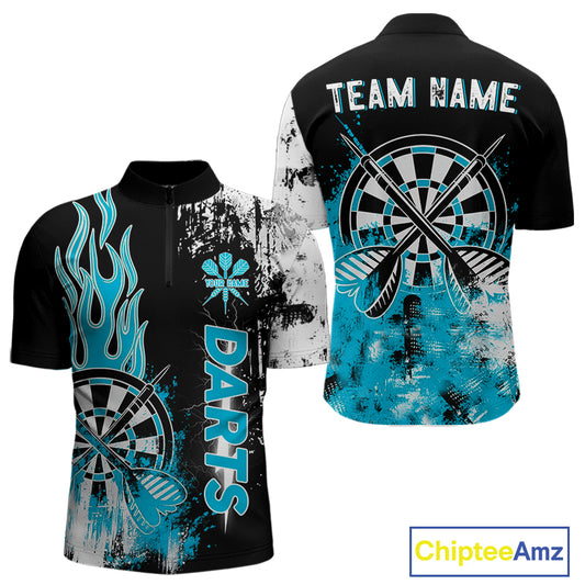 Personalized Blue Grunge Mens Dart Shirts Custom Dart Jerseys Team Polo & 1/4 Zip, Darts Uniform TDM5122
