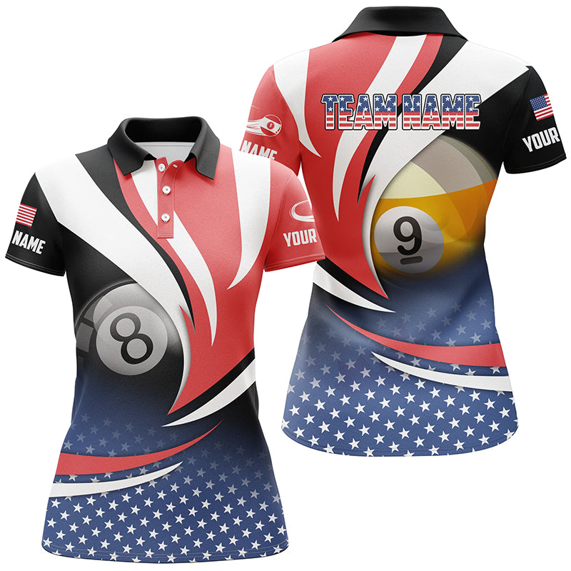 8 Ball & 9 Ball Pool Custom American Flag Billiard Shirts For Women, Patriotic Billiard Pool Jerseys TDM2136