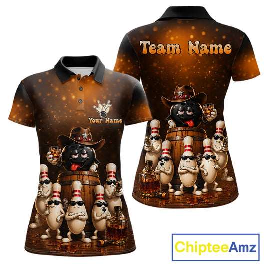 Funny Bourbon Drunk Cowboy Bowling Shirts For Women Custom Vintage Bowling Team Jersey TDM7725