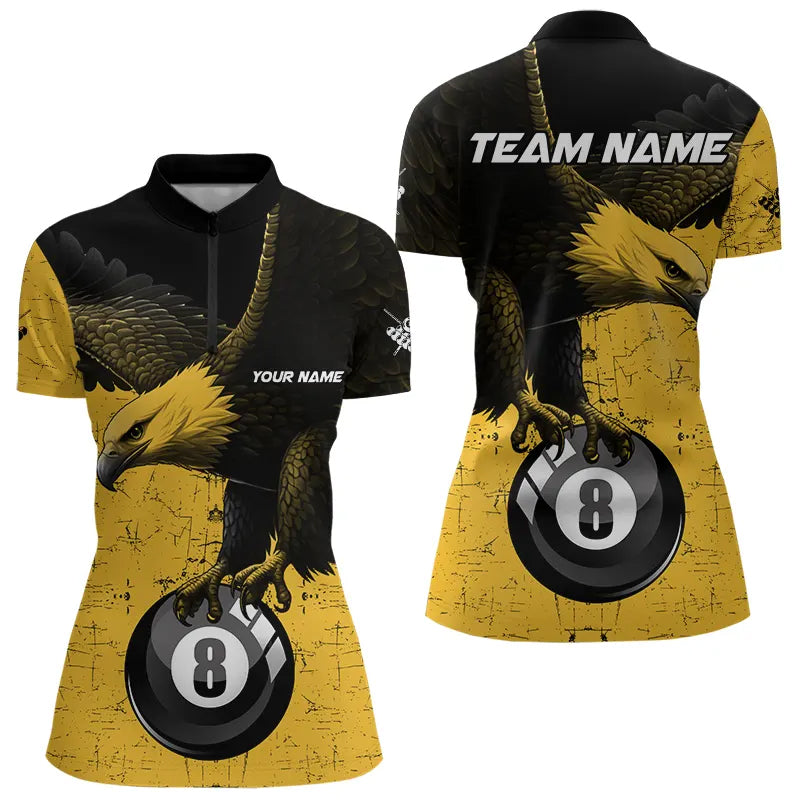 Personalized Yellow Black Eagle 8 Ball Pool Billiard Shirts For Women Custom Cool Billiard Jerseys TDM3358