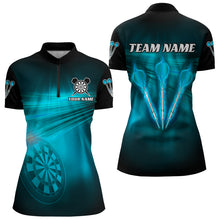 Load image into Gallery viewer, Personalized Blue Darts Flash Light Women Dart Polo & Quarter Zip Shirt, Dart Team Shirt Dart Jersey TDM3111