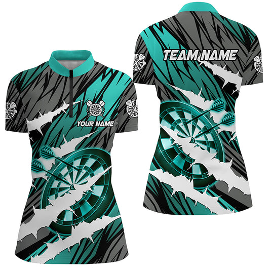 Custom Turquoise Darts Board Funny Crack Darts Women Polo & Quarter-Zip Shirts, Darts Team Jerseys TDM1728