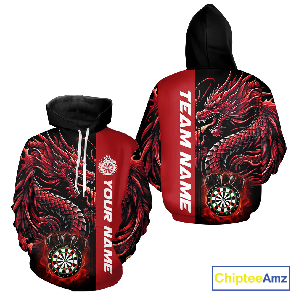 Red Dartboard Dragon Darts Hoodie For Men Women Custom Team Hoodie Darts Jersey, Darts League Shirt TDM3136