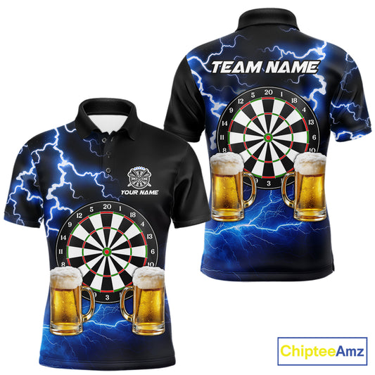 Blue Funny Beer Darts Shirt For Men Custom Lightning Darts Jersey Team Polo & 1/4 Zip TDM5858
