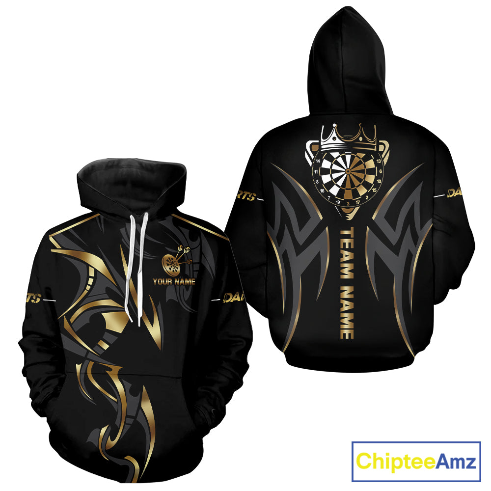 Black And Gold Dartboard Crown Darts Hoodie Shirt For Men And Women Custom Darts Team Jersey TDM3835